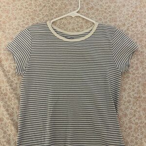 Brandy Melville Navy and White Striped Tee